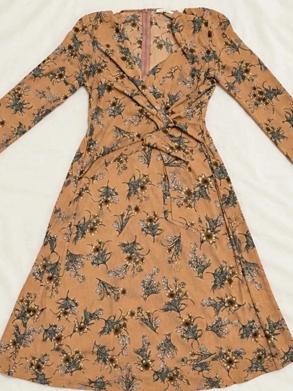 Floral Midi Dress in Camel Brown